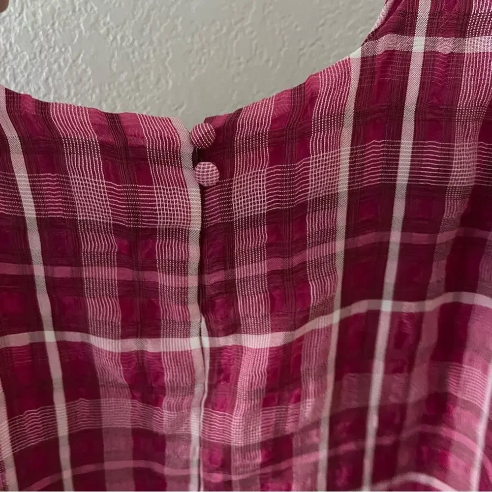 Madewell Pink Plaid Puff-Sleeve Top